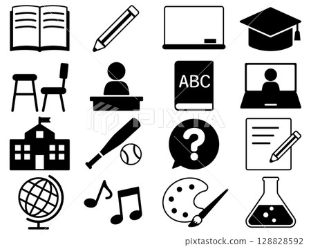 一組 16 個單色教育圖標 一組 16 個單色教育圖標 128828592