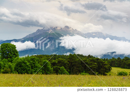 Clouds over mountain L'Obiou in Alps, France. Clouds over mountain L'Obiou in Alps, France. 128828873