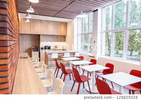 A modern empty canteen in an office building 128829328