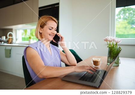 Engaging conversation while working at home office space Engaging conversation while working at home office space 128829379