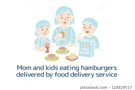 A family eating food delivered by food delivery service (no main line) 128829517