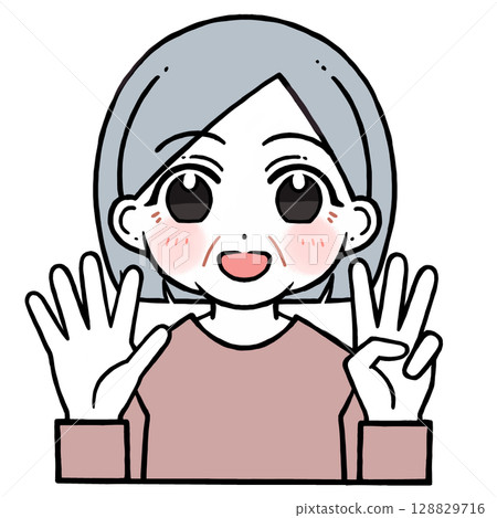 Illustration of an old woman giving the number 8 Illustration of an old woman giving the number 8 128829716