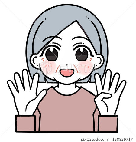 Illustration of an elderly woman who throws a 9 128829717