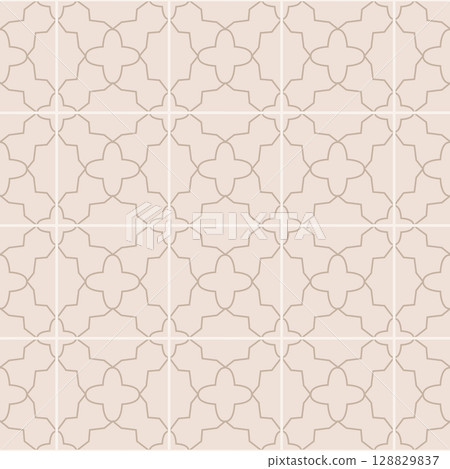 Line elegant simple geometric tile seamless pattern. Thin outline ornamental vector art deco background fpr wrap, paper, wallpaper. 128829837