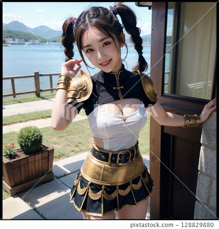 Warrior cosplay with twin tails. 128829880