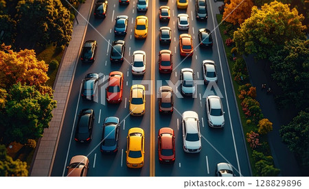 AI 影像：交通堵塞中的汽車影像 128829896