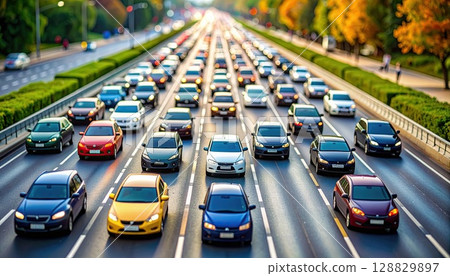 AI 影像：交通堵塞中的汽車影像 128829897