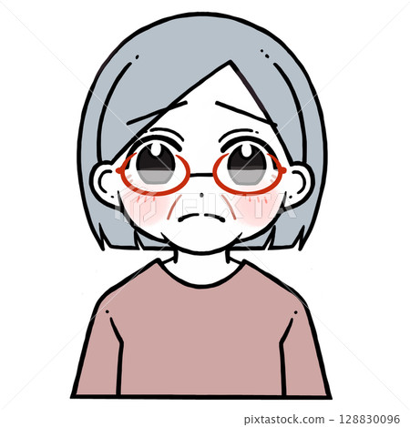 一位戴著眼鏡的悲傷老婦人的插圖 128830096