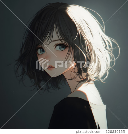 A woman in a black dress 128830135