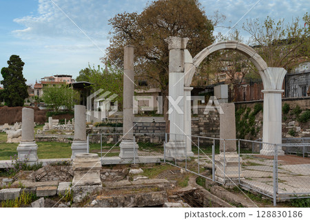 Izmir Agora of Smyrna: Ancient Roman ruins with columns and archway, Izmir, Turkey 128830186