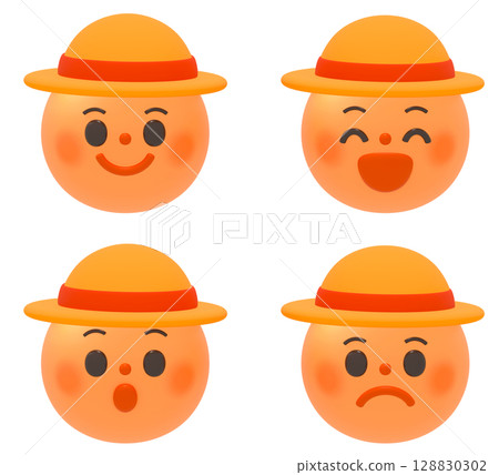 Emoji wearing straw hat 3D icon Emoji wearing straw hat 3D icon 128830302