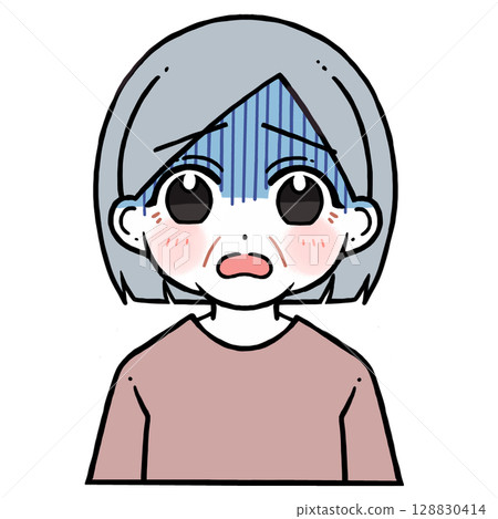 一位老婦人臉色發青，愁眉苦臉， 128830414