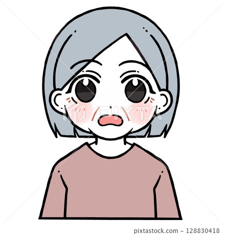 Illustration of an elderly woman surprised with her mouth open Illustration of an elderly woman surprised with her mouth open 128830418