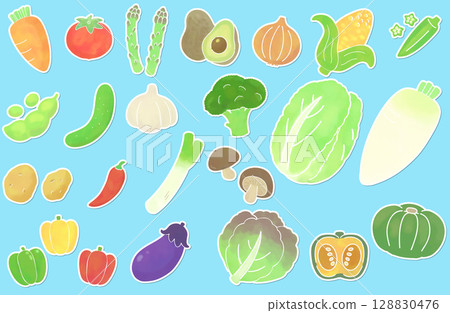 A set of simple vegetable illustrations in sticker style 128830476