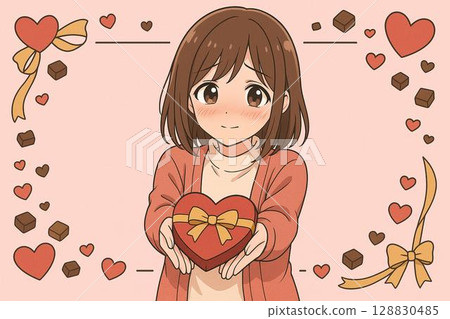 Valentine's Day: Girl giving chocolate Valentine's Day: Girl giving chocolate 128830485