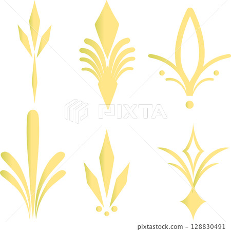 金色簡線描裝飾素材集 金色簡線描裝飾素材集 128830491