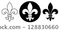 Fleur-de-lis, black and white vector silhouette set illustration of Lily flower heraldic charge shape symbol Fleur de lys, isolated on white 128830660
