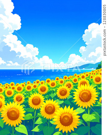 Sunflowers, sea, blue sky 128830805
