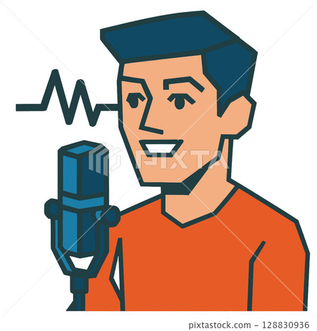 Virtual Treadmill Workout Illustration of Man Running with Headset and Fitness Tracker Data Display for Online Coaching and Cardio Training Concept 128830936