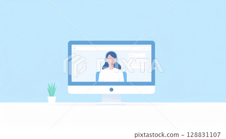 一位女士透過電腦螢幕進行交流 一位女士透過電腦螢幕進行交流 128831107