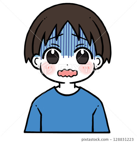 一個臉色發青、嘴巴顫抖的男孩的插圖 128831223