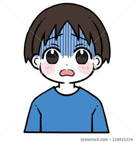 一位臉色發藍、看起來很困擾的男孩的插圖 128831224