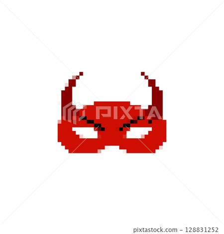 Mosaic pixel mask with horns in retro sprite style comic expression design Mosaic pixel mask with horns in retro sprite style comic expression design 128831252