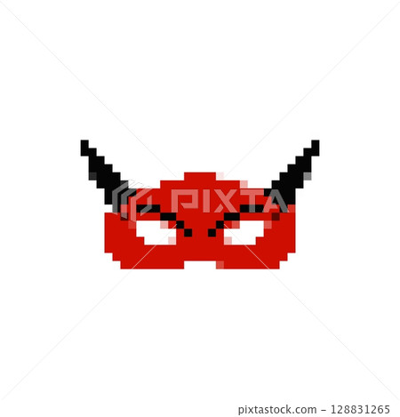 Mosaic pixel art mask with horns in bold red for unique and playful expressions Mosaic pixel art mask with horns in bold red for unique and playful expressions 128831265