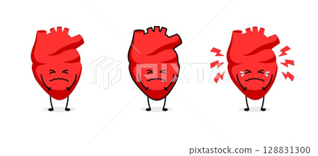 Heart cartoon expressions illustrating sadness and emotions in red characters 128831300