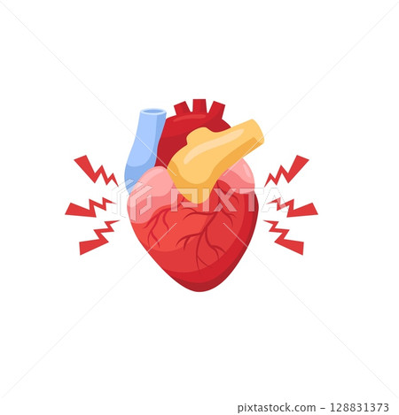 Heart illustration with exclamation marks highlighting vibration or energy concept Heart illustration with exclamation marks highlighting vibration or energy concept 128831373