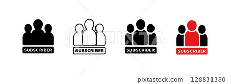 Icon set featuring subscriber group symbols in color outline and filled variations 128831380