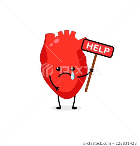 Heart in need of help cartoon expression with tear and sign display Heart in need of help cartoon expression with tear and sign display 128831428