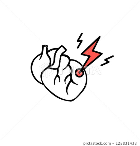Heart with lightning bolt: symbol of pain, alert, and sudden strong emotional impact Heart with lightning bolt: symbol of pain, alert, and sudden strong emotional impact 128831438