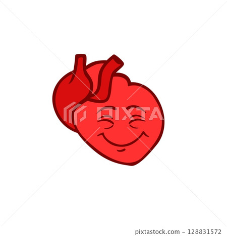 Heart with smiling expression conveys happiness and positivity in a playful cartoon style 128831572