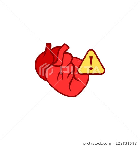 Heart warning icon with anatomical heart and exclamation mark sign 128831588