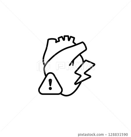Heart with warning icon and lightning symbol highlight medical alert concept Heart with warning icon and lightning symbol highlight medical alert concept 128831590