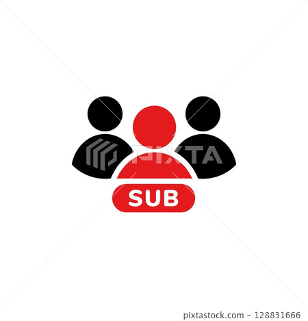 Icon showing subscription option with three people silhouettes and button 128831666
