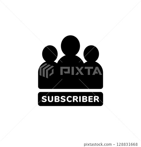 Icon of three figures above "subscriber" text symbolizing subscription or community membership 128831668