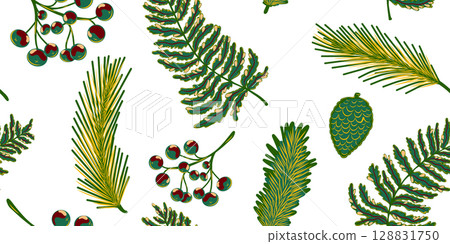 watercolor seamless pattern with fir branches 128831750