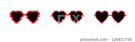 Mosaic style pixel art hearts glasses from classic retro games 128831756