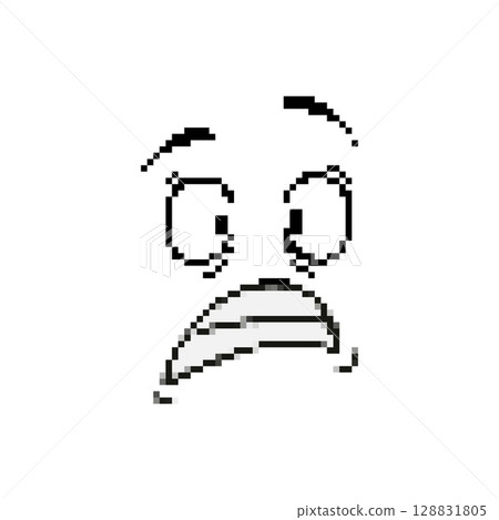 Mosaic pixel art surprised face icon with expressive eyes and open mouth in 8 bit style Mosaic pixel art surprised face icon with expressive eyes and open mouth in 8 bit style 128831805