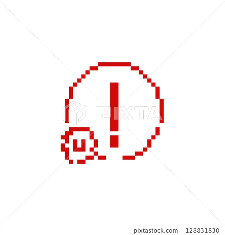 Mosaic pixel exclamation mark inside circle for retro gaming alerts and warnings Mosaic pixel exclamation mark inside circle for retro gaming alerts and warnings 128831830