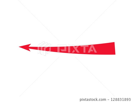 Bold red war style curve arrow signaling dynamic attack strategy motion 128831893