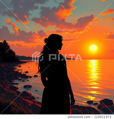 A sea of tranquility at sunset. 128831973