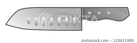 Illustration of a Santoku knife used to cut and sever ingredients in cooking and culinary 128831980