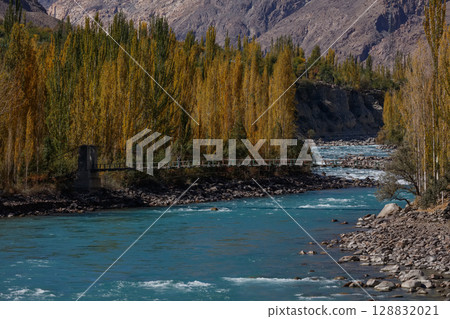 The autumn scenery with Hindu Kush mountain range in the background is very beautiful, Gahkuch,northern Pakistan. 128832021