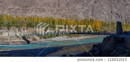 The autumn scenery with Hindu Kush mountain range in the background is very beautiful, Gahkuch,northern Pakistan. 128832025