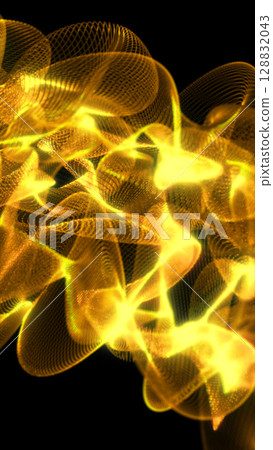 Abstract golden light waves intertwine in a dynamic mesh pattern on a black background, creating a sense of motion and energy Abstract golden light waves intertwine in a dynamic mesh pattern on a black background, creating a sense of motion and energy 128832043