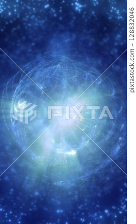 Glowing blue cosmic swirl resembling a galaxy center with surrounding stars and radiant particle clusters Glowing blue cosmic swirl resembling a galaxy center with surrounding stars and radiant particle clusters 128832046