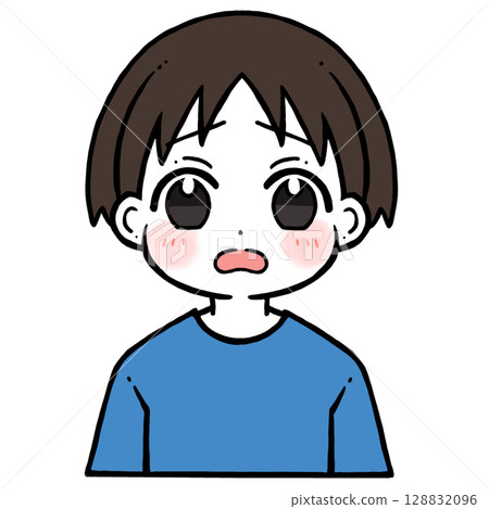 一位男孩臉上帶著苦惱的表情的插圖 128832096